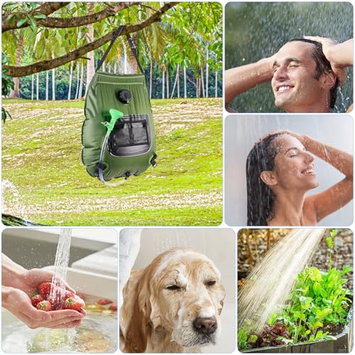 FENSAN Solar Portable Shower Bag, 5 Gal/20L Solar Heating Outdoor Camping Shower Bag with On-Off Switchable Shower Head&Removable Hose Suitable for Camping, Hiking, Travel, Beach Swimming