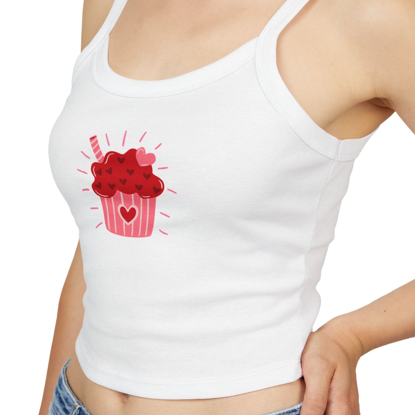 Cute Heart Cupcake Women's Spaghetti Strap Tank Top – Sweet, Stylish & Perfect for Any Occasion!