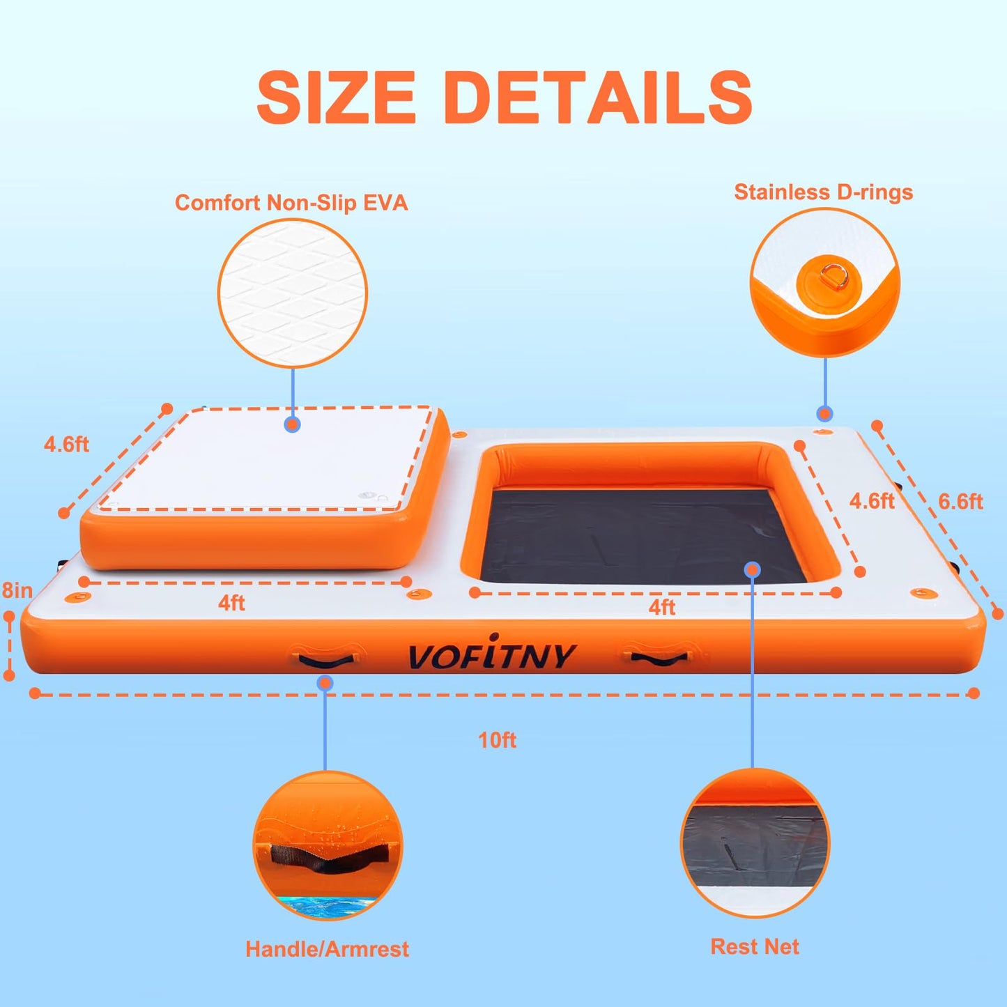 VOFiTNY Large Inflatable Floating Dock Water Mat Platform Island Lake Floats for Adults Up to 8 Person Water Recreation