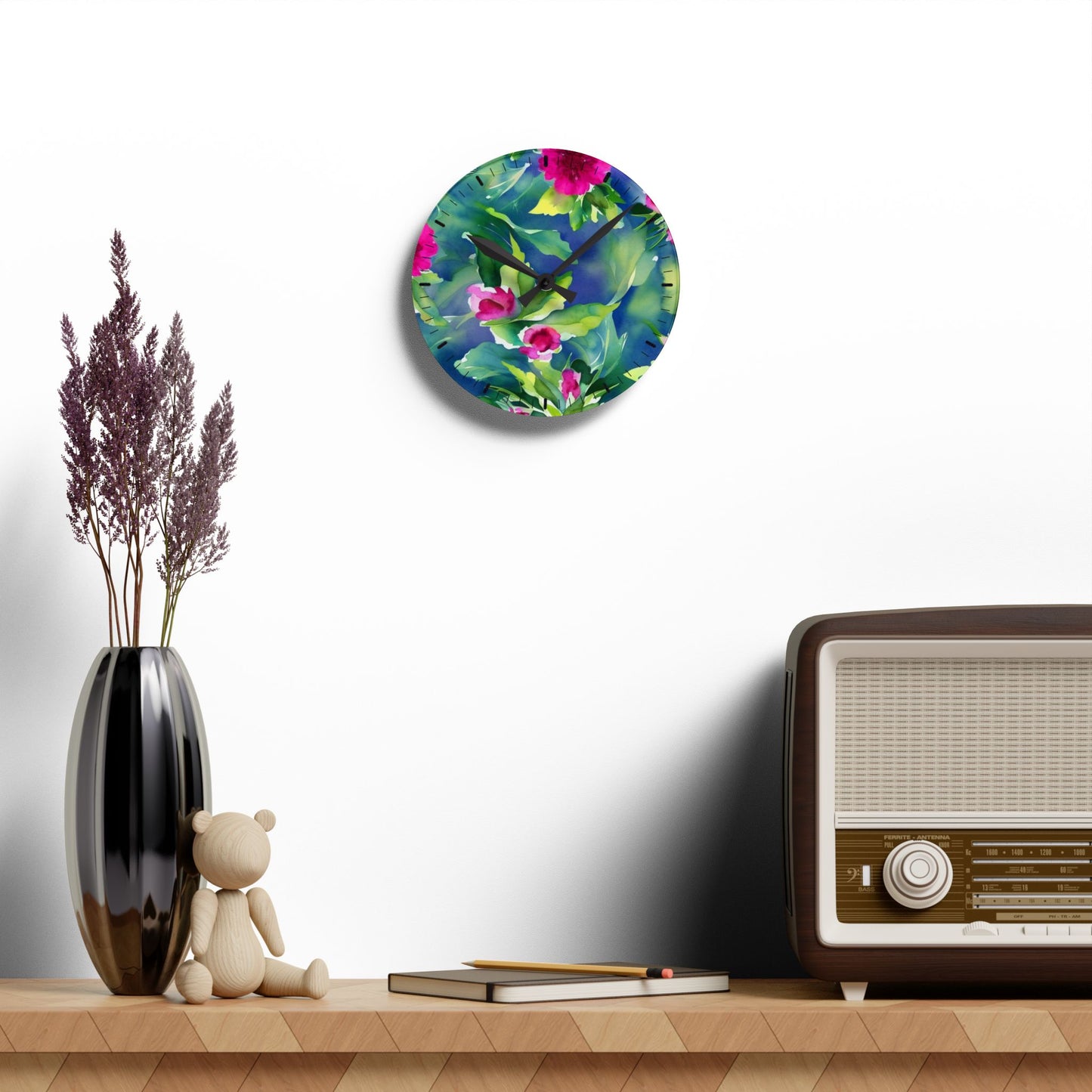 Floral Acrylic Wall Clock – Elegant Decorative Timepiece
