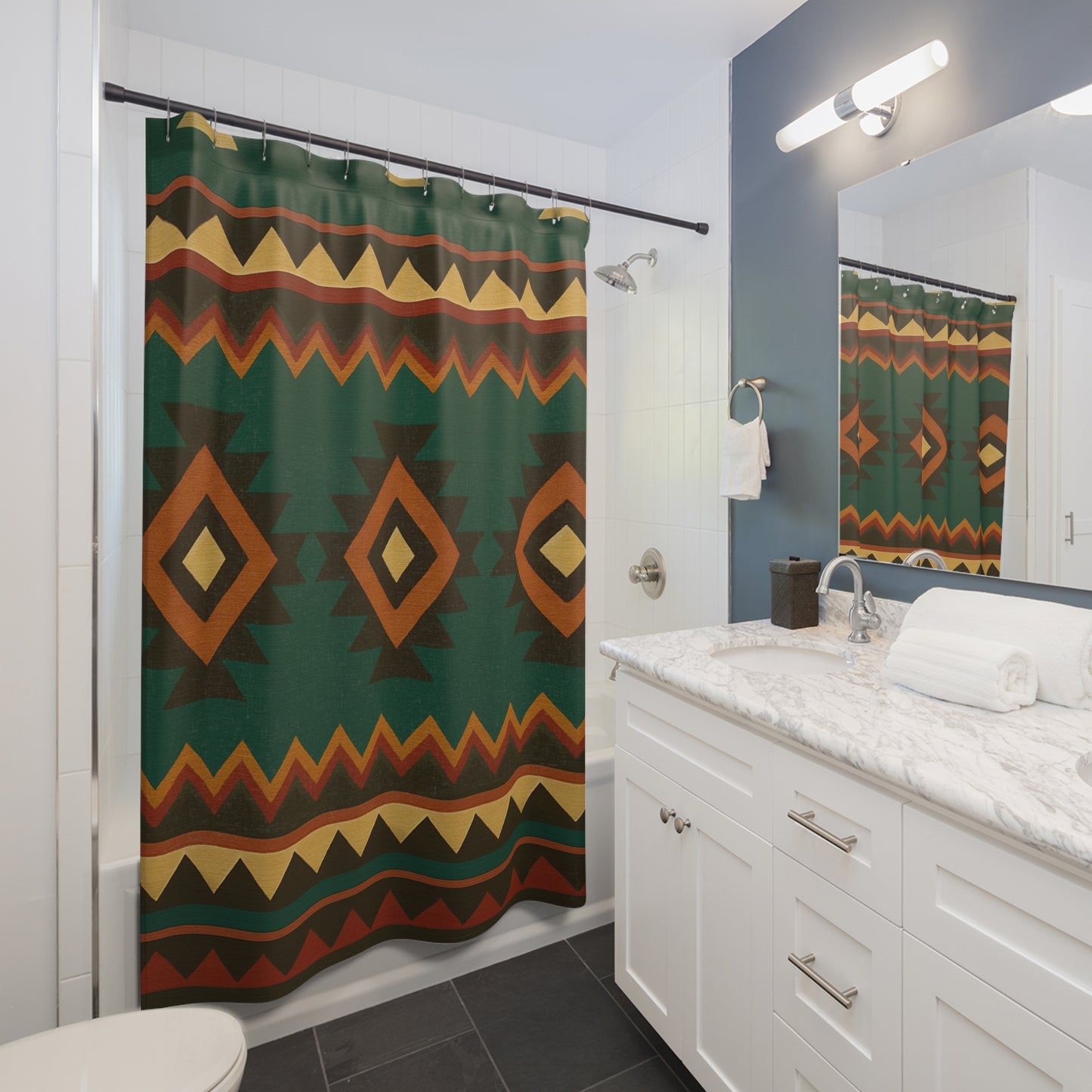 Tribal Diamond Shower Curtain – Bold & Cultural Bathroom Accent