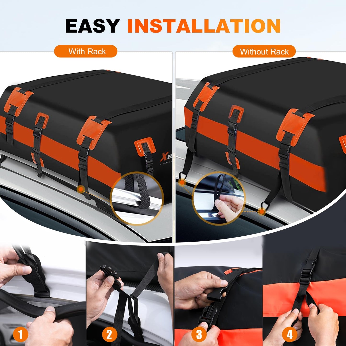 1000D Waterproof Car Roof Cargo Carrier, Upgrade Car Roof Top Bag for All Cars Rooftop Storage with/Without Rack, Soft Vehicle Luggage Box with Anti-Slip Mat, A Security Lock (21 Cubic Feet)