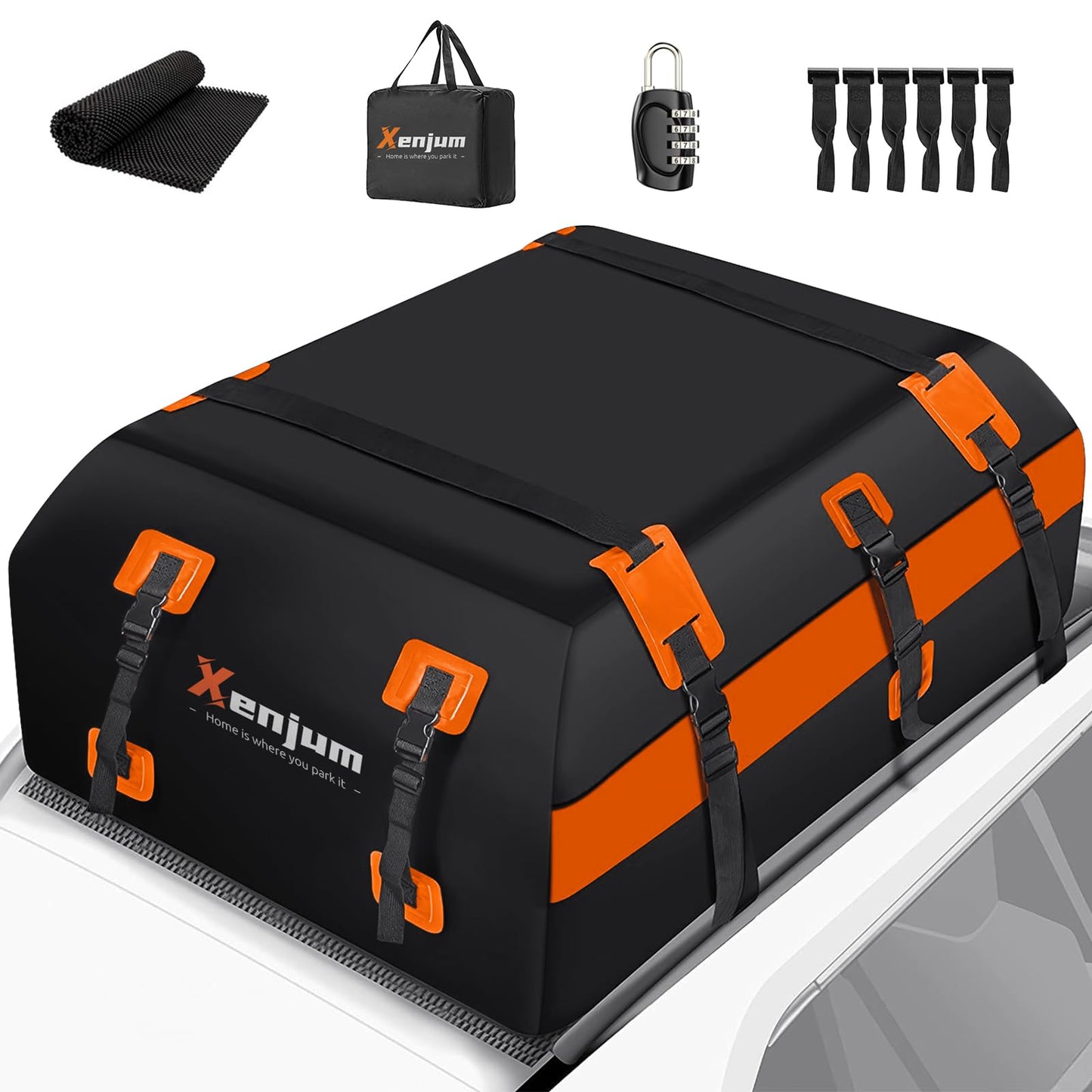 1000D Waterproof Car Roof Cargo Carrier, Upgrade Car Roof Top Bag for All Cars Rooftop Storage with/Without Rack, Soft Vehicle Luggage Box with Anti-Slip Mat, A Security Lock (21 Cubic Feet)