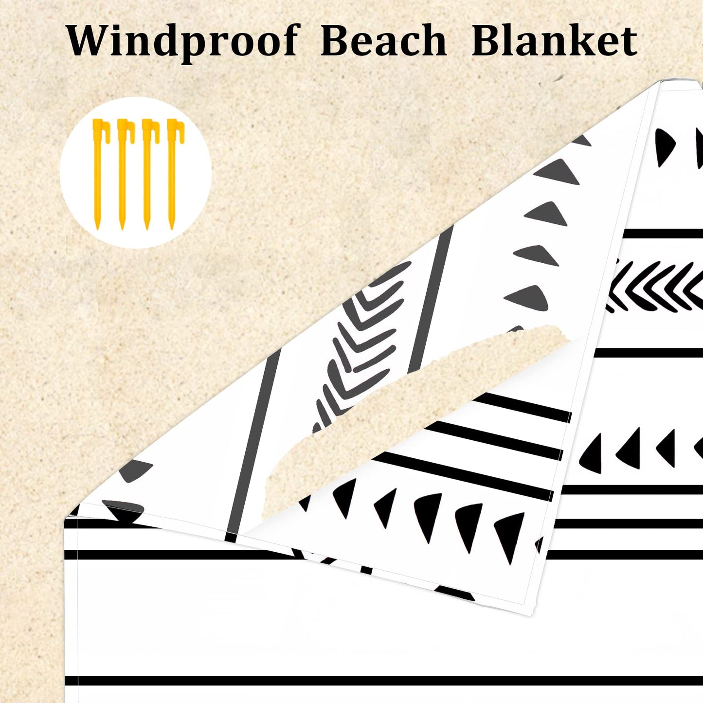 110''×118'' Extra Large Waterproof Sandproof Beach Blanket for 8 Adults, Outdoor Beach Mat with 4 Stakes & 4 Corner Pockets, Polyester Lightweight Foldable Picnic Mat for Travel, Camping, Hiking