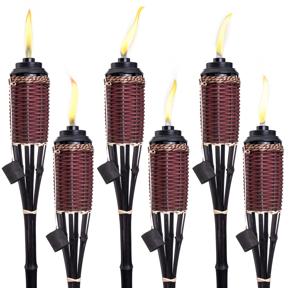 Backyadda Bamboo Torches for Outside, Compatible with All Tiki Torches Fuels, Extra-Large (16oz) Metal Canisters and Fiberglass Wicks for Longer Lasting Burn. Stands 57" Tall.