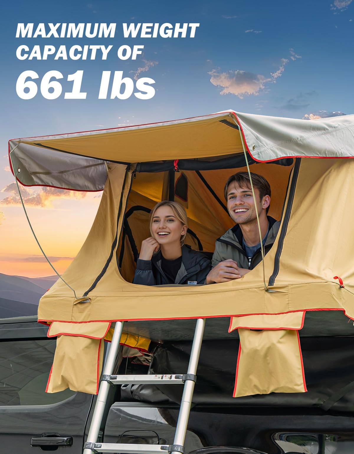 Joytutus Rooftop Roof Top Tent Camping, Naturenest Roof Top Tent for SUV Car Truck Van, Pu3000mm Waterproof Roof Rack Overland Tents with Rainfly, Easily Set Up, with Cozy Mattress for 2-3 Person