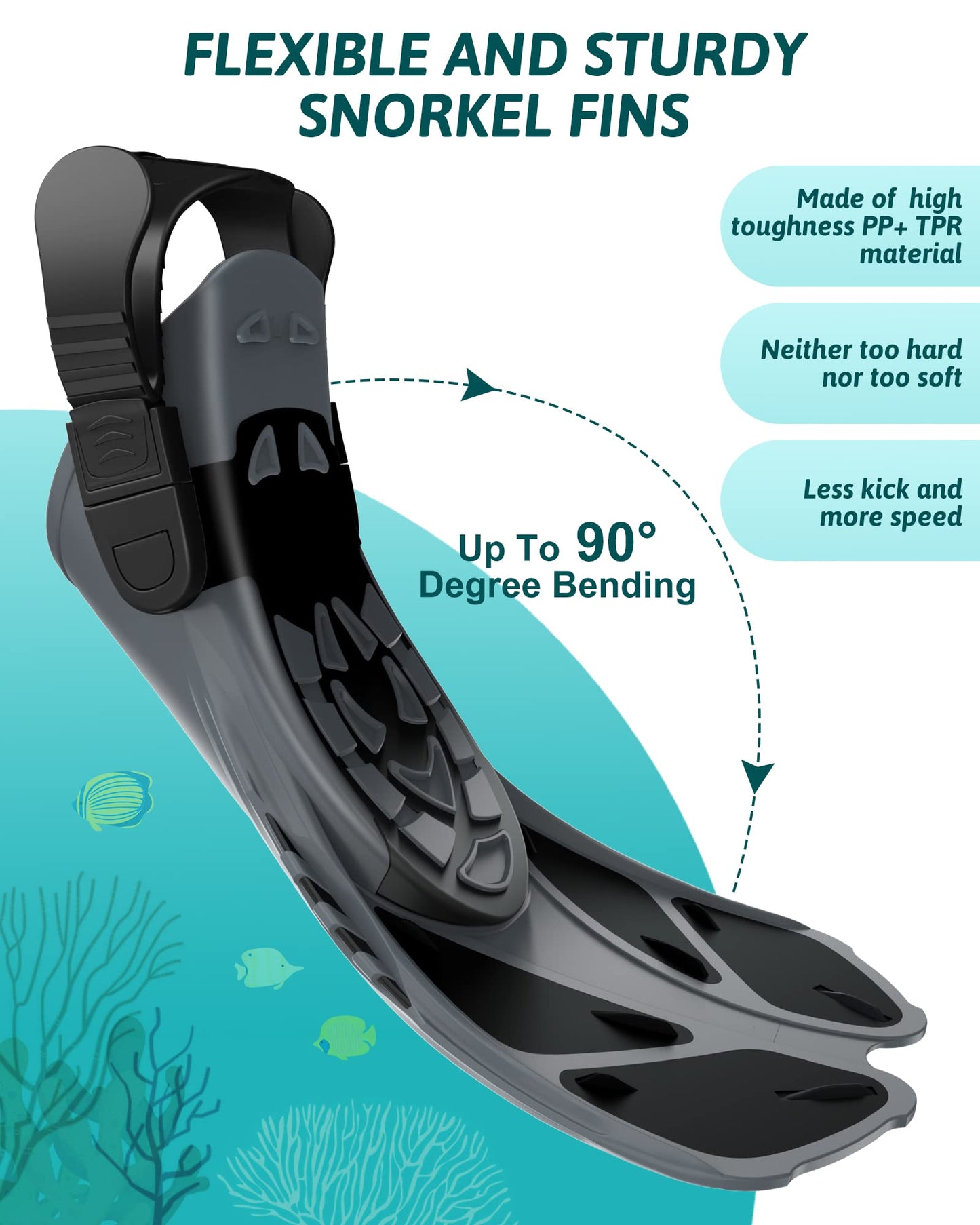 Viginsul Mask Fins Snorkeling Gear for Adults, Full Face Snorkel Mask & Adjustable Swim Fins Snorkel Set, Panoramic View Snorkel Mask Dry Top Anti-Fog Anti-Leak