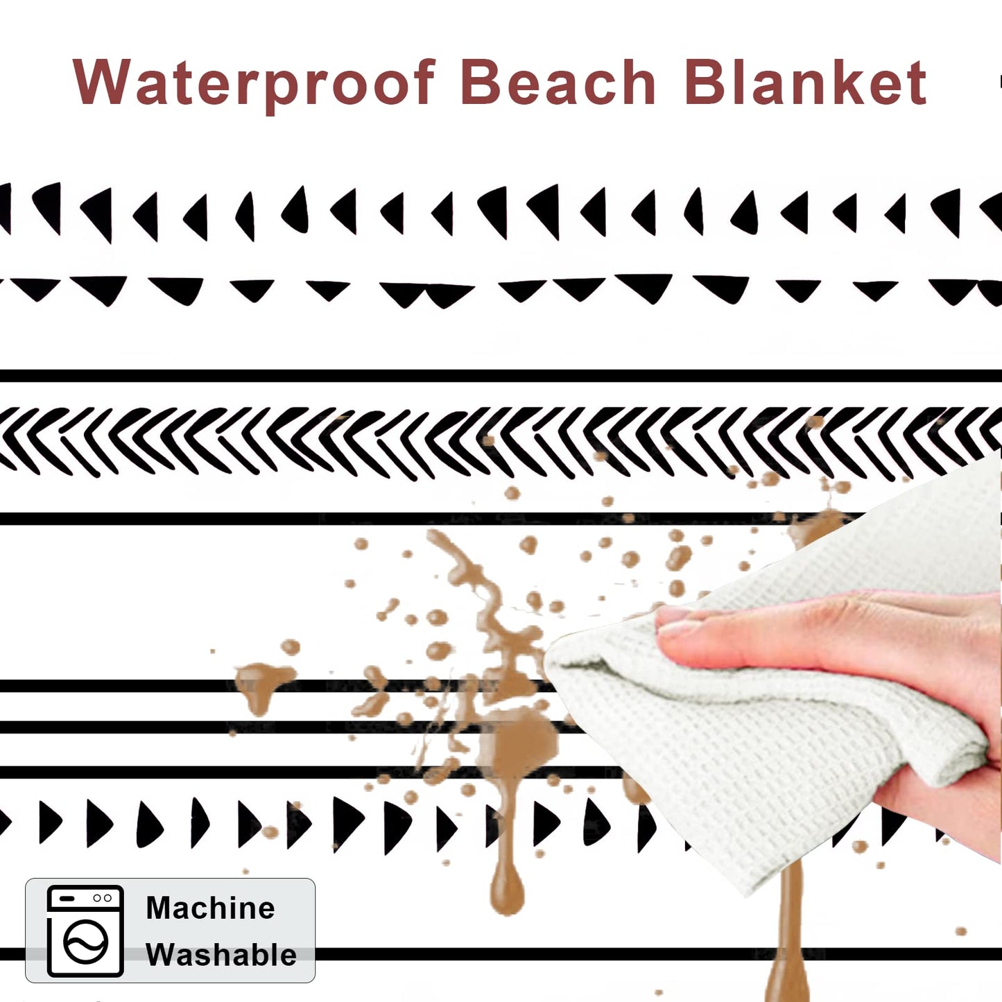 110''×118'' Extra Large Waterproof Sandproof Beach Blanket for 8 Adults, Outdoor Beach Mat with 4 Stakes & 4 Corner Pockets, Polyester Lightweight Foldable Picnic Mat for Travel, Camping, Hiking