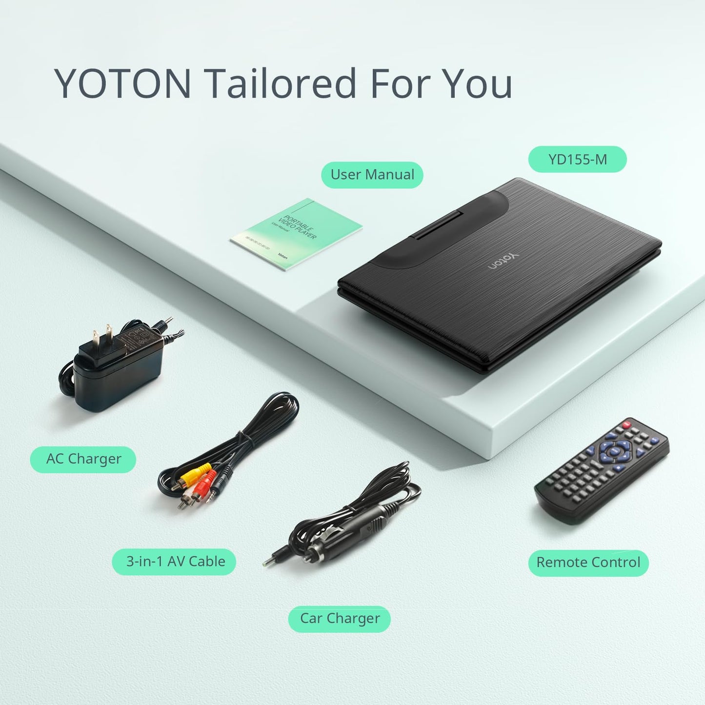 YOTON 16.9" Portable DVD Player with 14.1" HD Swivel Screen for Car, 4-6 Hours Playtime with Battery, Smart Memory Playback, USB/SD Support [Blu-ray Not Supported]