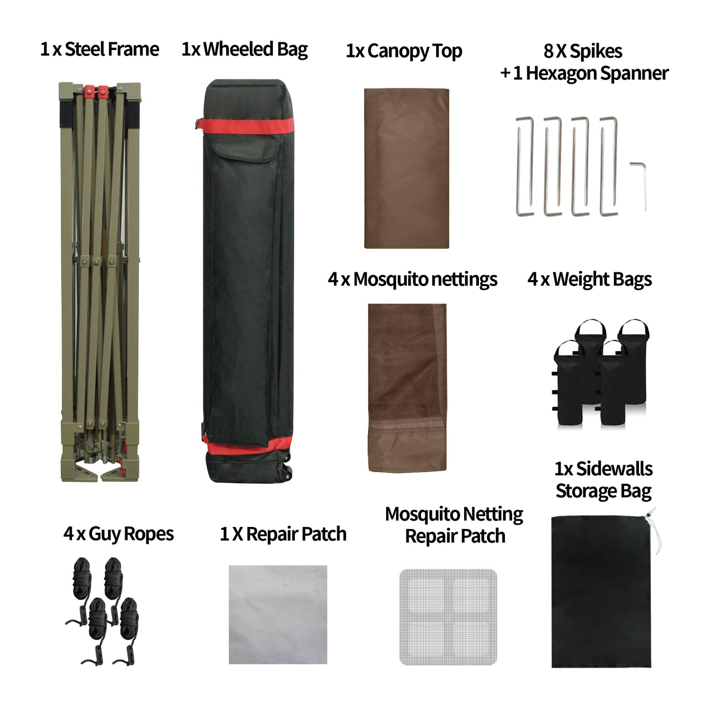 CROWN SHADES 10x10 Pop up Canopy Tent, Pop Up Gazebo with Netting, 4 Ropes, 8 Stakes, 4 Weight Bags, Wheeled Storage Bag, 10x10 Outdoor Canopy for Patio, Coffee