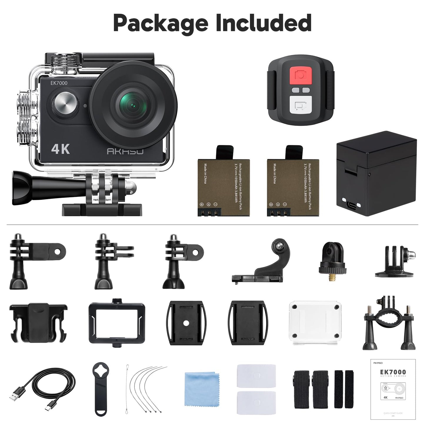 AKASO EK7000 4K30FPS 20MP WiFi Action Camera with EIS Ultra HD Underwater Camera 131FT Waterproof Camera Remote Control 4X Zoom in Photo Mode Support External Microphone Black