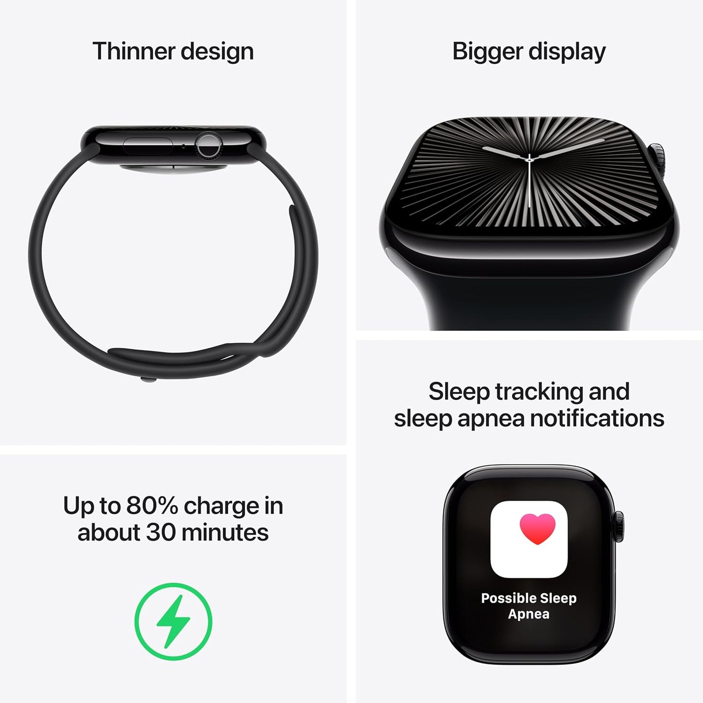 Apple Watch Series 10 [GPS, 42mm] – Jet Black Aluminum Case with Black Sport Band (S/M)