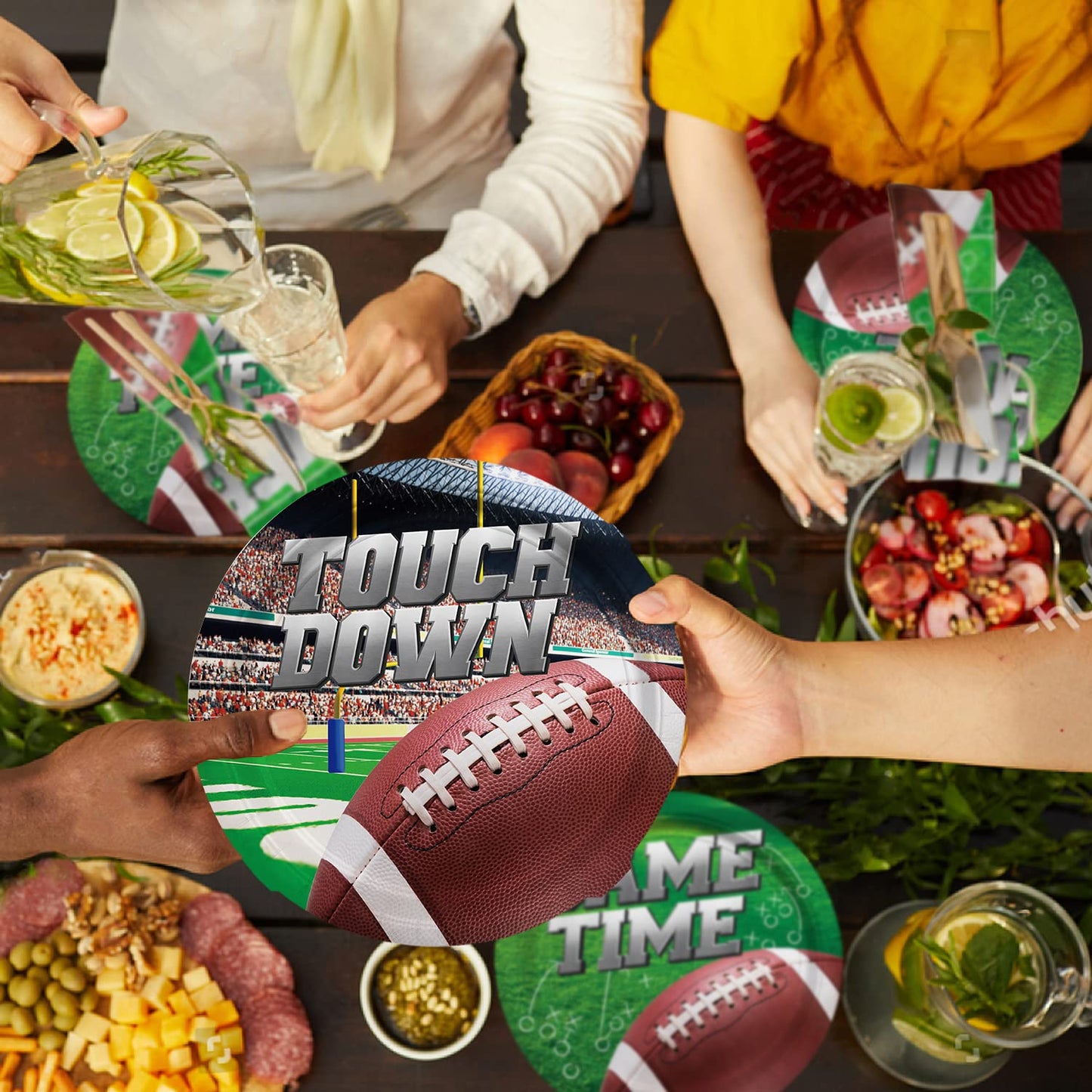 Football Party Supplies Kit Serve 25, Includes Disposable Dinner Plates, Dessert Plates, Napkins, Cups,and Football Tablecloth, Football Birthday Party Tailgate Party Decorations