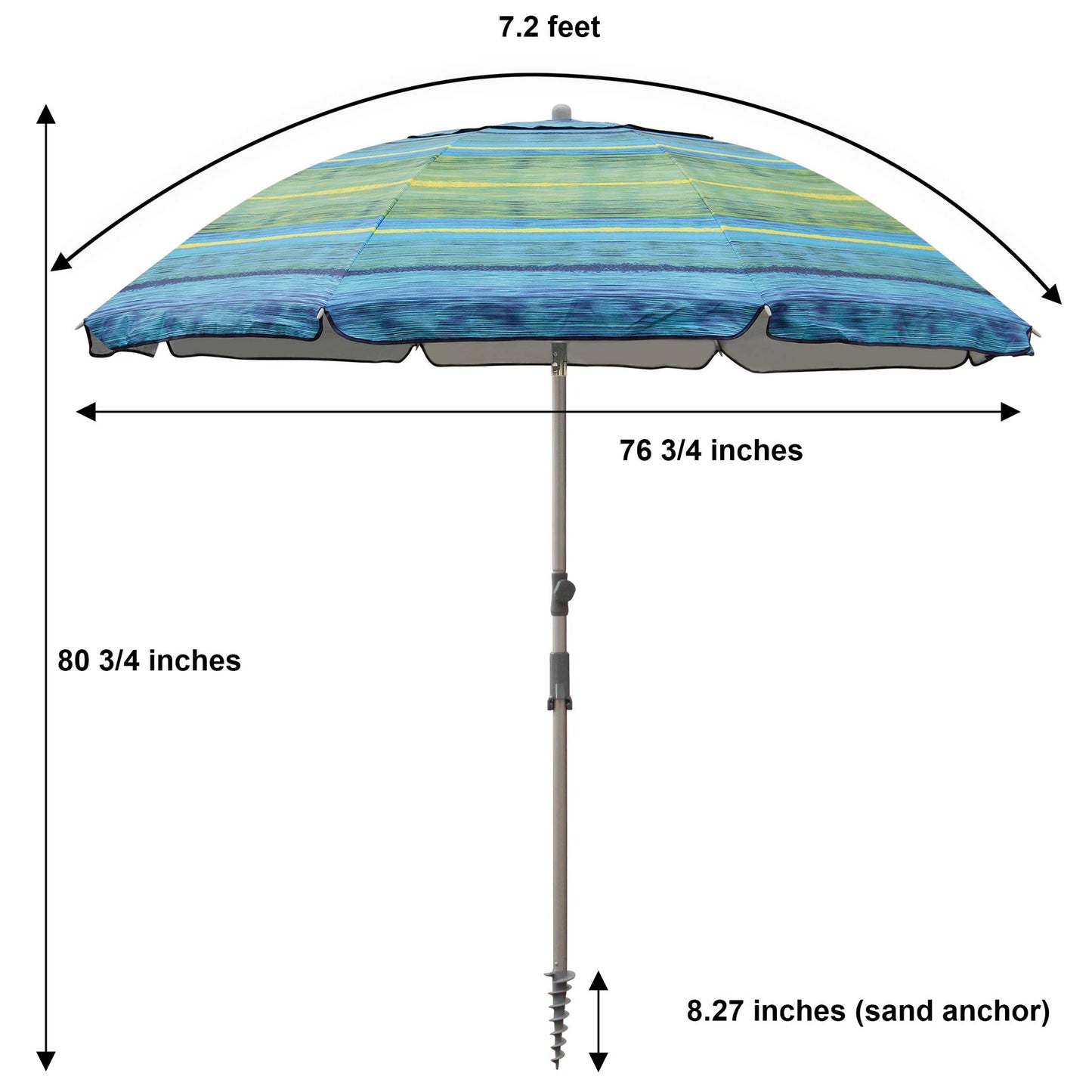 Blissun 7.2' Portable Beach Umbrella with Sand Anchor, Tilt Pole, Carry Bag, Air Vent, Green