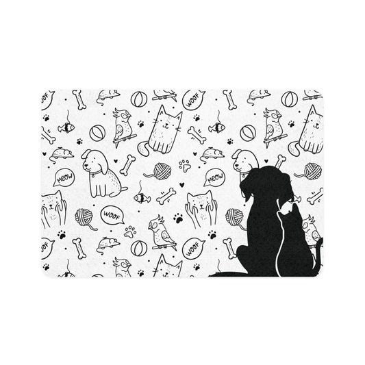 🐾 Whimsical Pet Food Mat - Cute Dog & Cat Design (12x18) 🐾