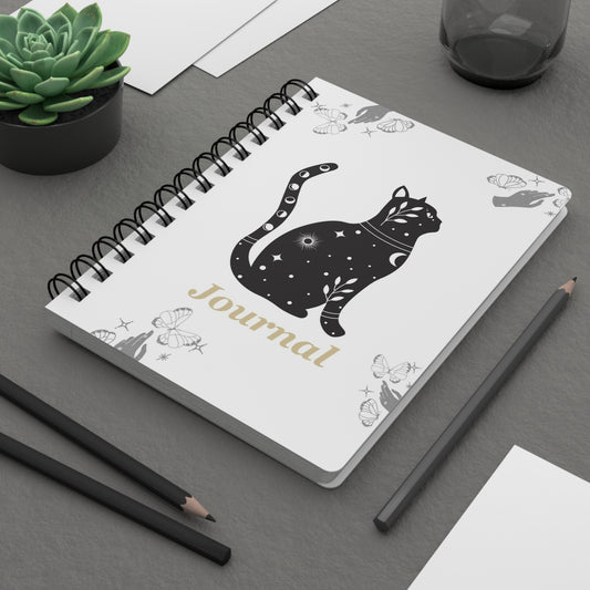 Celestial Cat Spiral Bound Journal | Dream Diary | Astrology Notebook | Butterfly Sketchbook | Gifts for Cat Lovers