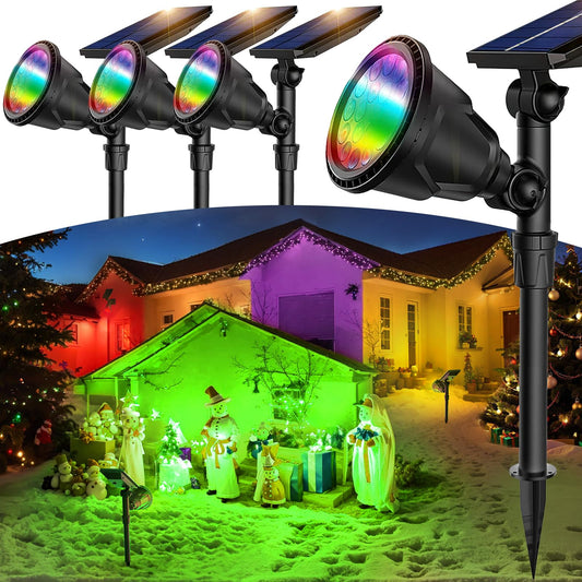 JSOT 4 Pack Halloween Spot Lights - Christmas Solar Lights Outdoor Waterproof Color Changing Spotlights for House Decor, Outside Landscape Light with 9 Light Option Floodlights for Yard Driveway Tree