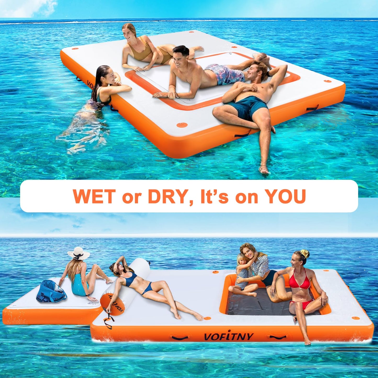 VOFiTNY Large Inflatable Floating Dock Water Mat Platform Island Lake Floats for Adults Up to 8 Person Water Recreation