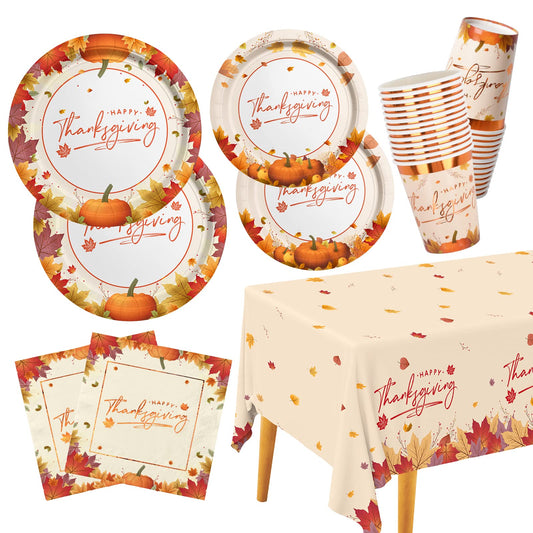 Thanksgiving Plates and Napkins Gatherfun Maple Leaves Disposable Paper Plates Napkins Cups plastic Tablecloth for Thanksgiving Dinner Party Decorations Serve 25