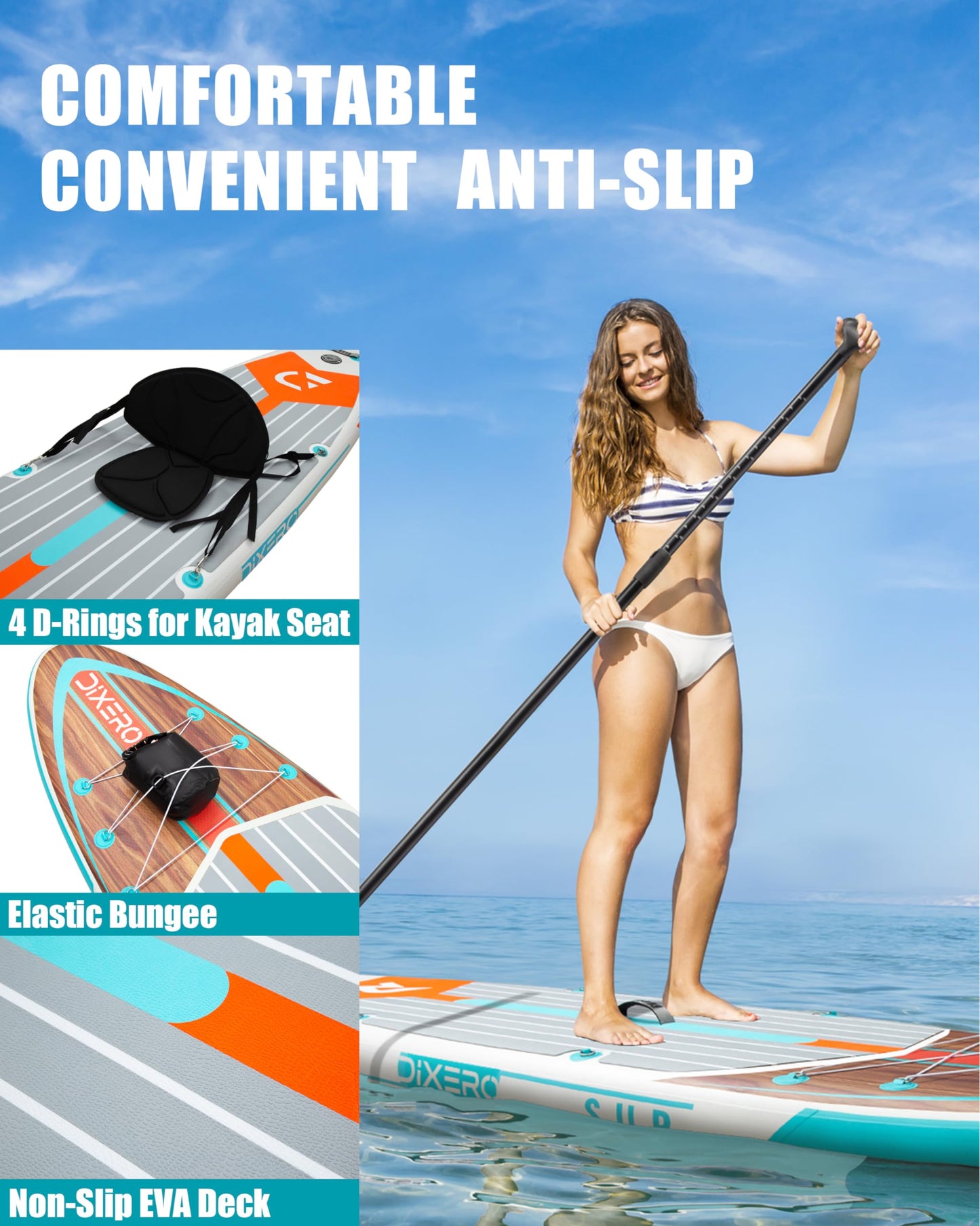 Dixero Inflatable Stand Up Paddle Board 11'*33", Extra Wide Paddle Boards for Adults, SUP with Premium Accessories, Adjustable Paddle, Hand Pump, Bottom Fin, Leash Waterproof Phone Bag