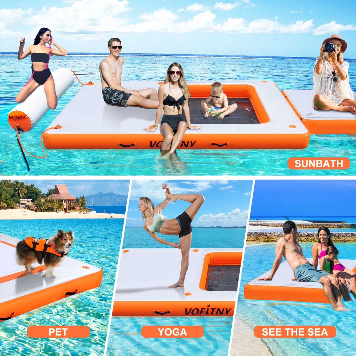 VOFiTNY Large Inflatable Floating Dock Water Mat Platform Island Lake Floats for Adults Up to 8 Person Water Recreation