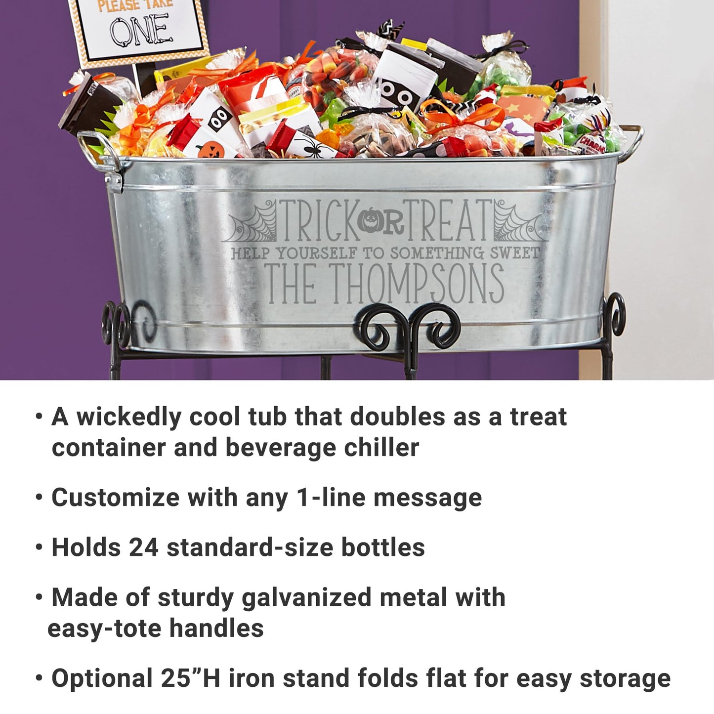 Let's Make Memories Personalized Beverage Tub - Trick or Treat Candy Bowl w/Stand - Halloween Party Décor - Trick or Treat