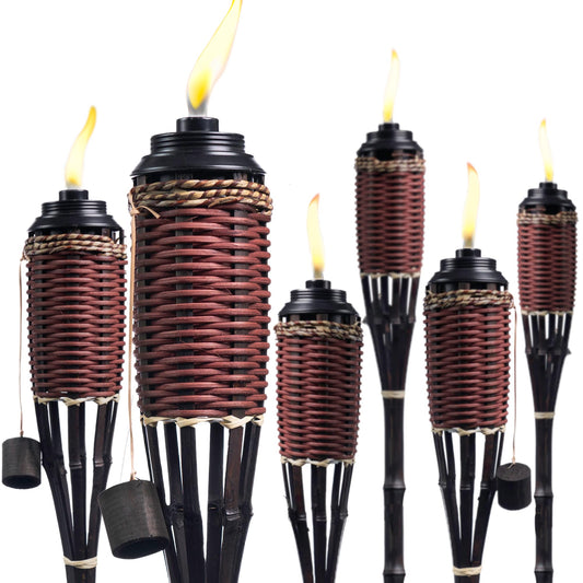 Backyadda Bamboo Torches for Outside, Compatible with All Tiki Torches Fuels, Extra-Large (16oz) Metal Canisters and Fiberglass Wicks for Longer Lasting Burn. Stands 57" Tall.