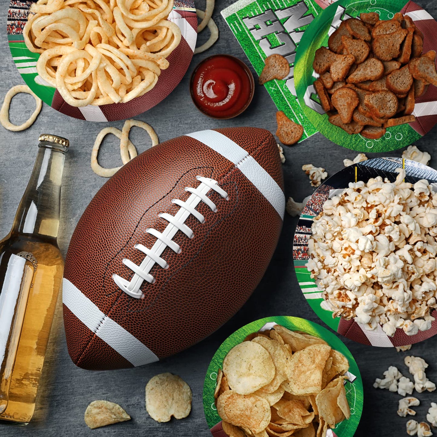 Football Party Supplies Kit Serve 25, Includes Disposable Dinner Plates, Dessert Plates, Napkins, Cups,and Football Tablecloth, Football Birthday Party Tailgate Party Decorations