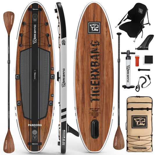 TIGERXBANG Paddle Board, 10.8' Stand Up Paddle Board with Premium Complete Inflatable SUP Accessories, Extra Wide Paddleboards for Adults & Kids-Pandora Collection Indian Black