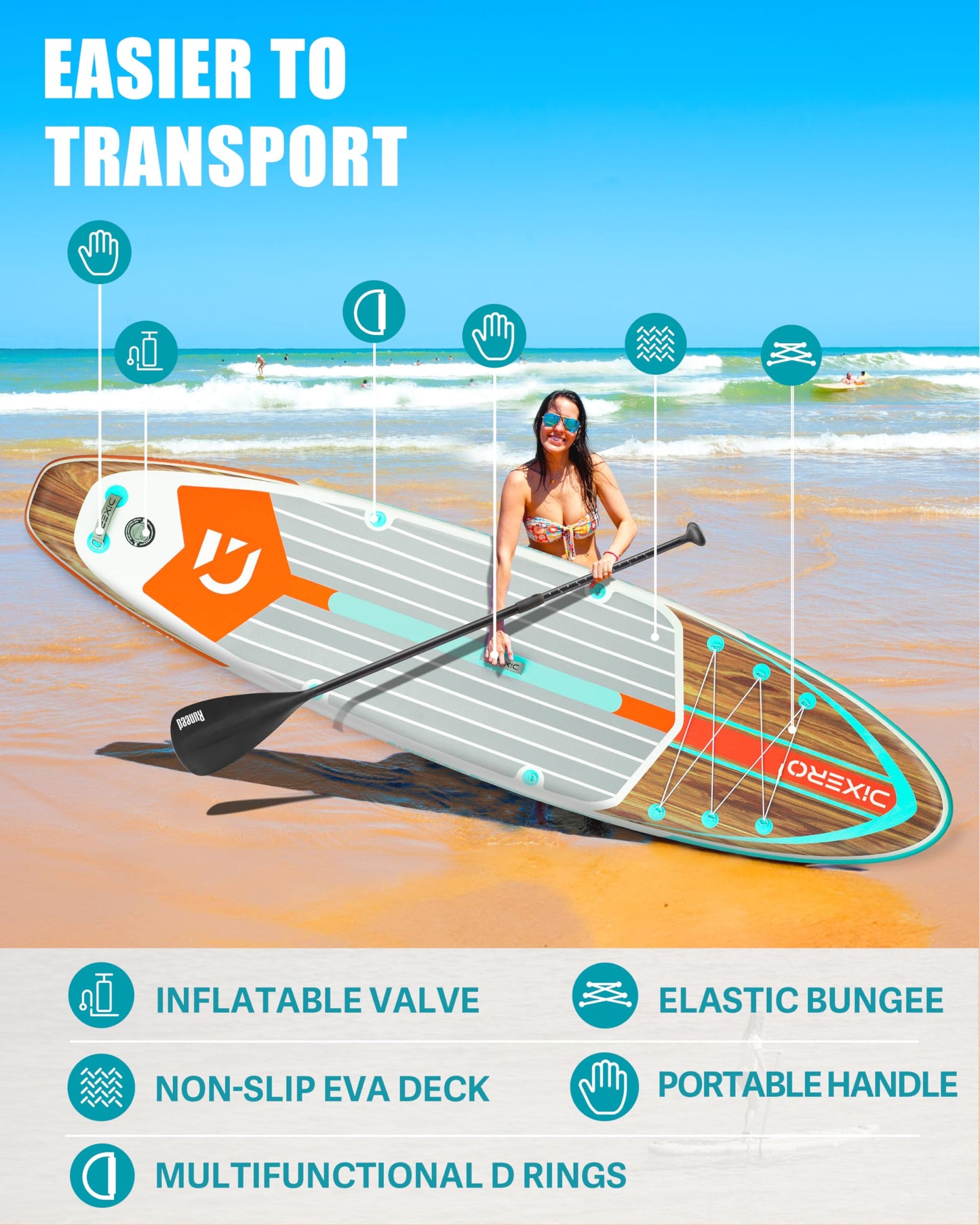 Dixero Inflatable Stand Up Paddle Board 11'*33", Extra Wide Paddle Boards for Adults, SUP with Premium Accessories, Adjustable Paddle, Hand Pump, Bottom Fin, Leash Waterproof Phone Bag