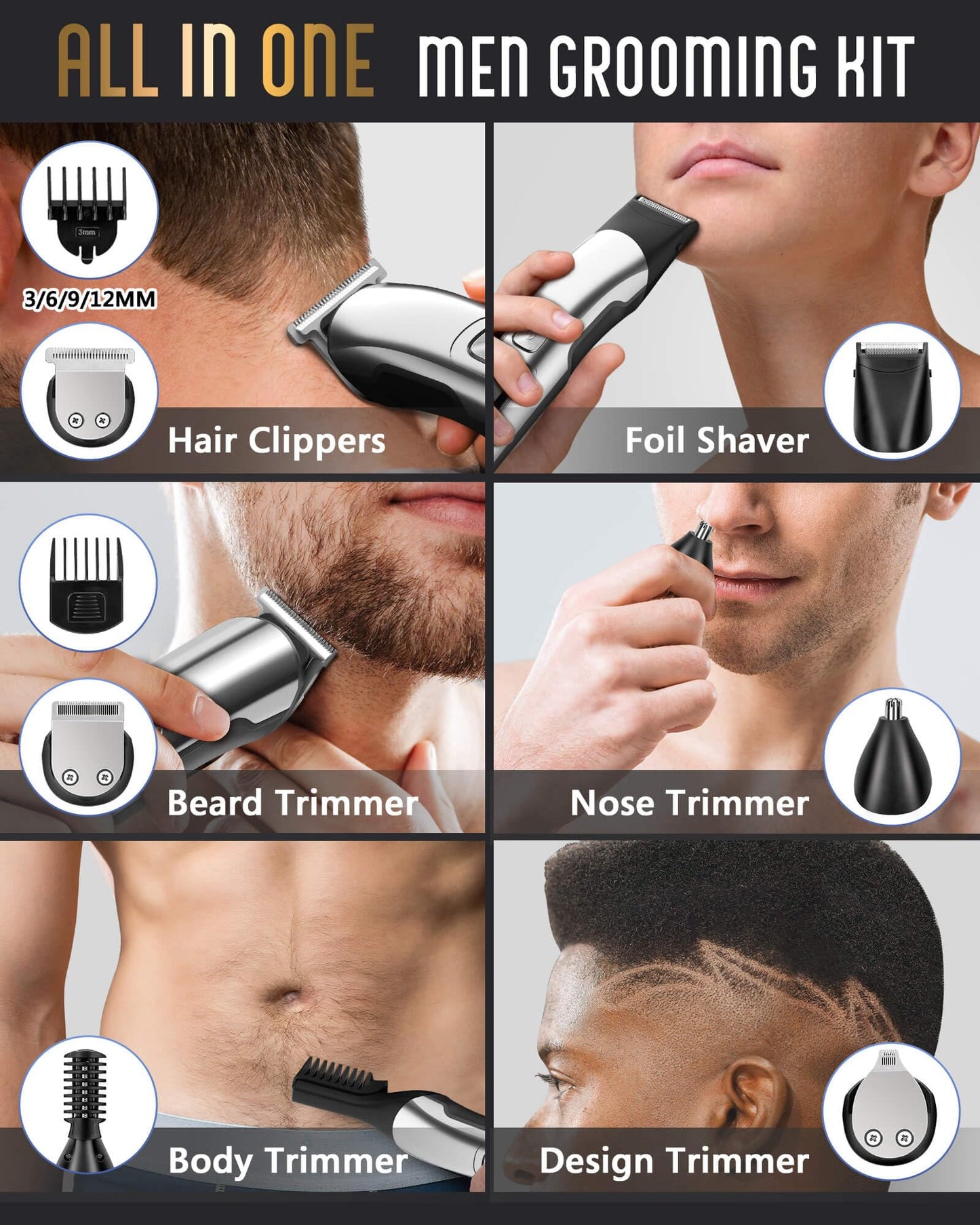 Ufree Beard Trimmer for Men, Waterproof Electric Razor for Nose, Body, Face and Mustache, Cordless Hair Clippers Shavers for Men Grooming Kit, Gifts for Men Husband Father