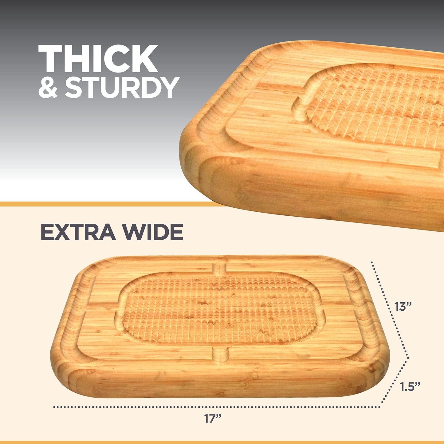 Cutting Board for Meat - Butcher Block with Juice Groove - Large Wooden Kitchen Cutting Board with Pyramid Design to Stabilize Meat, Reversible Serving Tray Chopping Board for Countertop Turkey Board