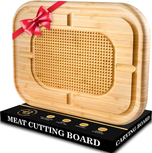 Cutting Board for Meat - Butcher Block with Juice Groove - Large Wooden Kitchen Cutting Board with Pyramid Design to Stabilize Meat, Reversible Serving Tray Chopping Board for Countertop Turkey Board