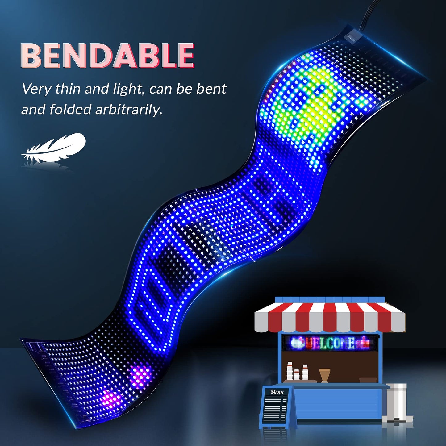 RAYHOME Scrolling Huge Bright Advertising LED Signs, Flexible USB 5V LED Store Sign Bluetooth App Control Custom Text Pattern Animation Programmable LED Display for Store Car Bar Hotel (27''x5'')