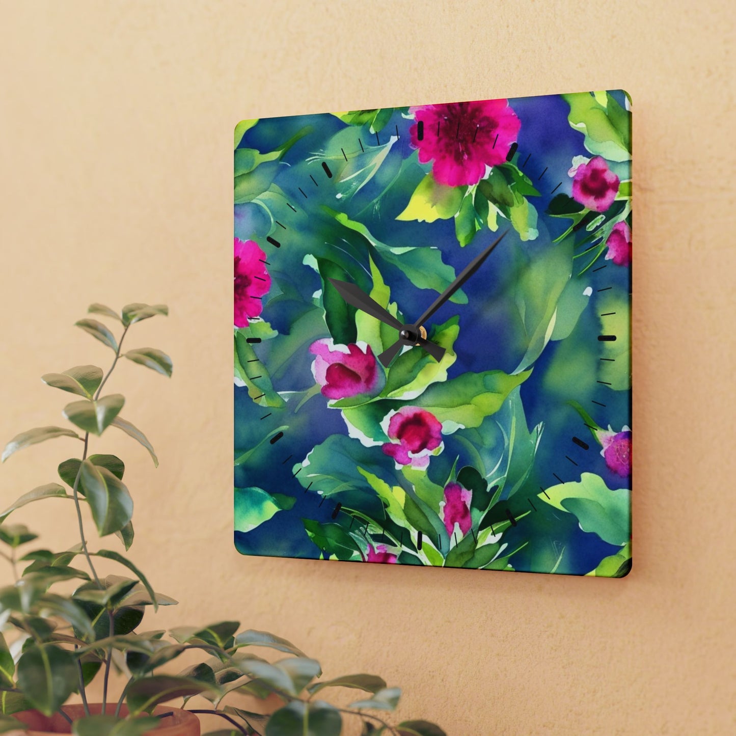 Floral Acrylic Wall Clock – Elegant Decorative Timepiece