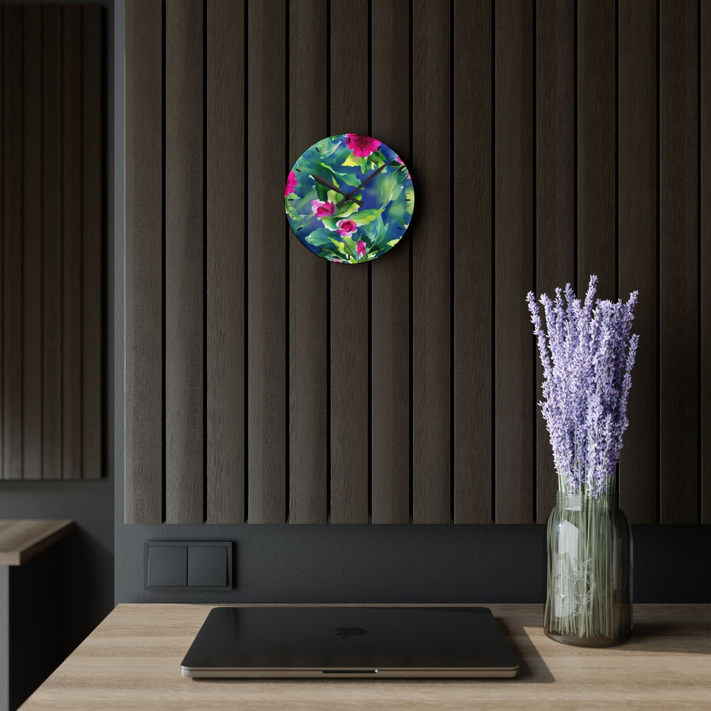 Floral Acrylic Wall Clock – Elegant Decorative Timepiece