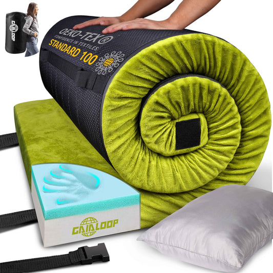 Gaialoop Thick Memory Foam Camping Mattress Sleeping Pad [Car/Tent/Cot] 3 Inch Portable Floor Play Mat Roll Up Mattress for Guests Kids Adults Sleepover Travel [Cot: 72 * 24 * 3" 2023 Upgraded]