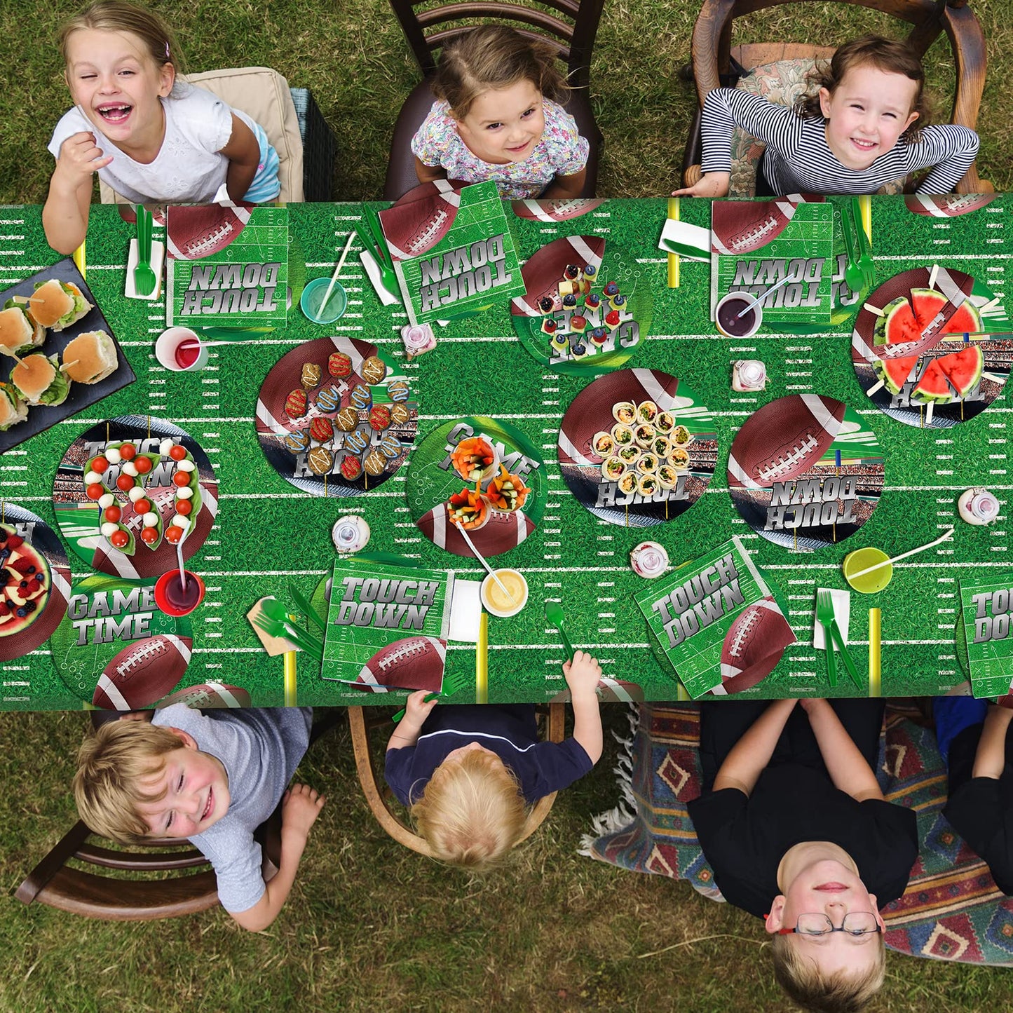 Football Party Supplies Kit Serve 25, Includes Disposable Dinner Plates, Dessert Plates, Napkins, Cups,and Football Tablecloth, Football Birthday Party Tailgate Party Decorations