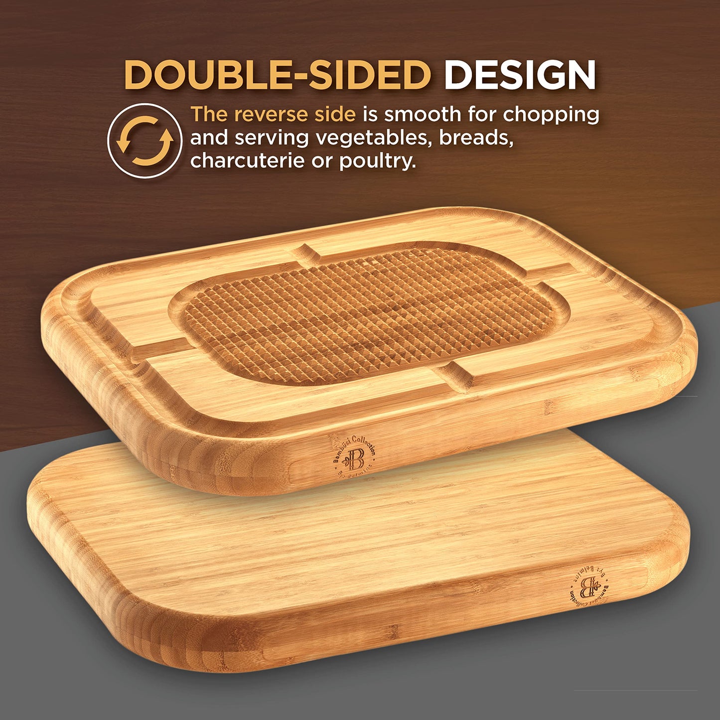 Cutting Board for Meat - Butcher Block with Juice Groove - Large Wooden Kitchen Cutting Board with Pyramid Design to Stabilize Meat, Reversible Serving Tray Chopping Board for Countertop Turkey Board