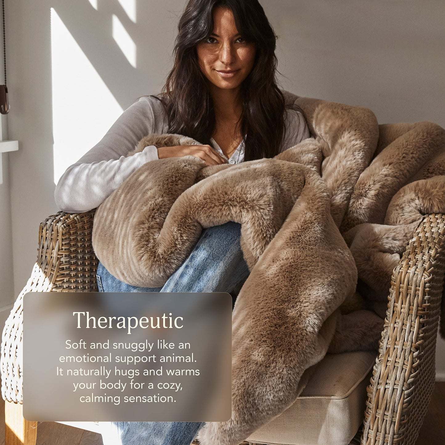 UnHide Marshmallow - Faux Fur Blanket - Heavy Weight, Extra Soft Blanket - Made from Recycled Materials - Machine Washable - Medium (60" x 80") - Greige