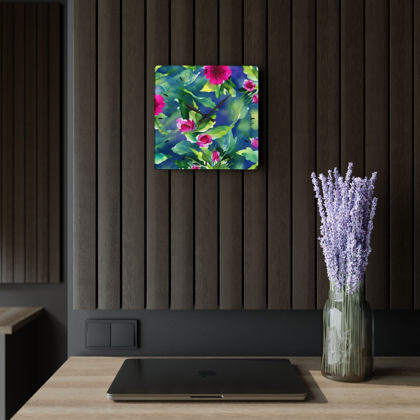 Floral Acrylic Wall Clock – Elegant Decorative Timepiece