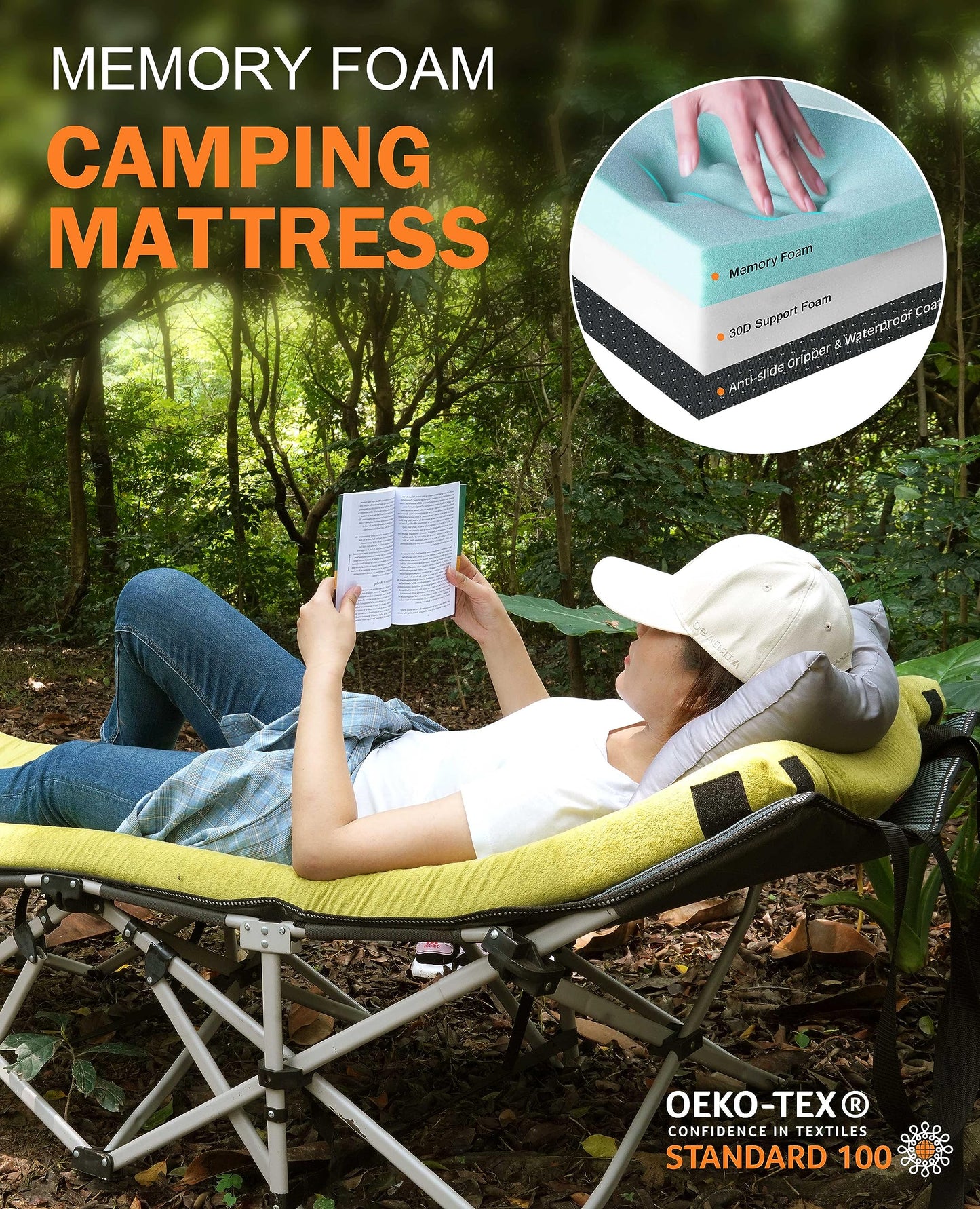 Gaialoop Thick Memory Foam Camping Mattress Sleeping Pad [Car/Tent/Cot] 3 Inch Portable Floor Play Mat Roll Up Mattress for Guests Kids Adults Sleepover Travel [Cot: 72 * 24 * 3" 2023 Upgraded]